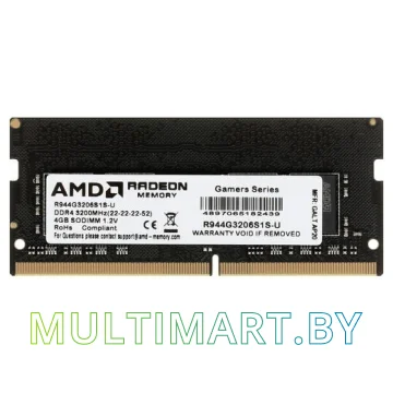 Оперативная память AMD Radeon R9 Gamers Series 4GB DDR4 SO-DIMM PC4-25600 (R944G3206S1S-U)